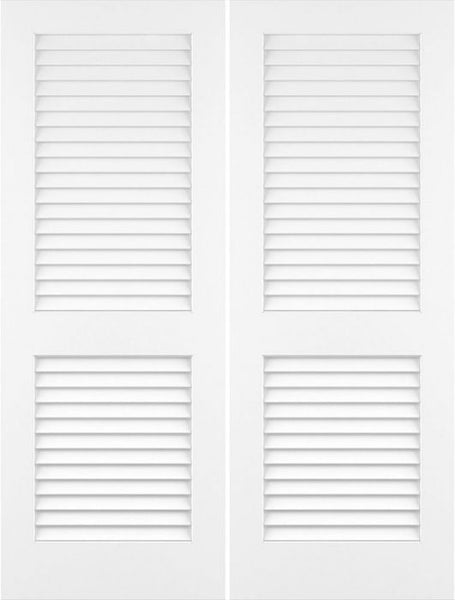 WDMA 48x80 Door (4ft by 6ft8in) Interior Barn Pine 80in Plantation Louver/Louver Primed Double Door 1