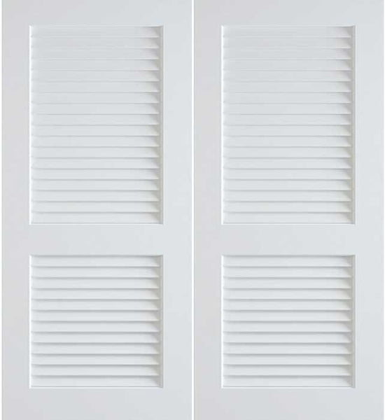 WDMA 48x80 Door (4ft by 6ft8in) Interior Barn Pine 80in Primed False Plantation Louvers Double Doors | 730 1
