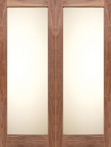 WDMA 48x80 Door (4ft by 6ft8in) Interior Swing Walnut Full Lite Shaker Style Double Door w/ Matte Glass SH-14 1