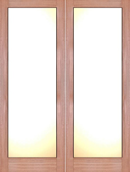 WDMA 48x80 Door (4ft by 6ft8in) Interior Swing Mahogany Full Lite Shaker Style Double Door w/ Matte Glass SH-14 1