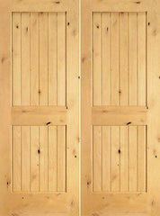 WDMA 48x80 Door (4ft by 6ft8in) Interior Swing Knotty Alder S/W-96 Wood 2 Panel V-Grooved Double Door 1
