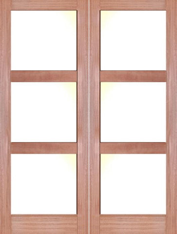 WDMA 48x80 Door (4ft by 6ft8in) Interior Barn Mahogany 3 Lite Shaker Double Door w/ Matte Glass SH-19 1
