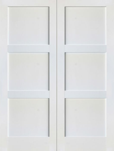 WDMA 48x80 Door (4ft by 6ft8in) Interior Barn Paint grade 3-Panel Solid Shaker Style White Double Door SH-18 1