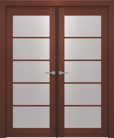 WDMA 48x80 Door (4ft by 6ft8in) Interior Swing Wenge Prefinished 5 Lite French Modern Double Door 1