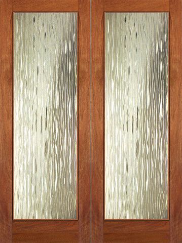 WDMA 48x84 Door (4ft by 7ft) Interior Swing Mahogany Conemporary Glass Double Door 1-Lite FG-3 Waterfall 1