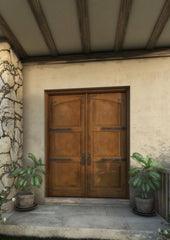 WDMA 48x84 Door (4ft by 7ft) Interior Swing Mahogany Arch Top 2 Panel Rustic-Old World Home Style Exterior or Double Door with Corner Straps / Straps 1