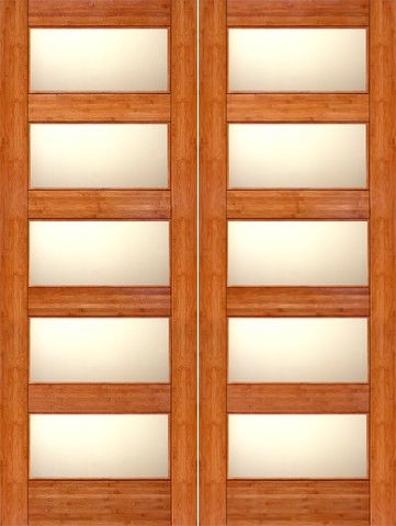 WDMA 48x96 Door (4ft by 8ft) Interior Swing Bamboo BM-11 Contemporary 5 Lite Matte Glass Double Door 1