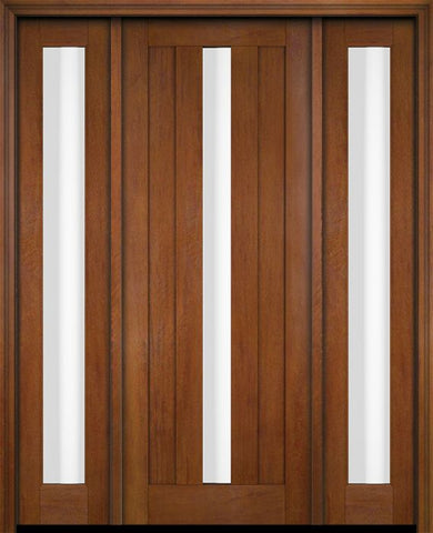 WDMA 52x96 Door (4ft4in by 8ft) Exterior Swing Mahogany Modern 2 Flat Panel Center Lite Shaker Single Entry Door Sidelights 4