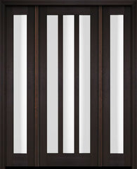 WDMA 52x96 Door (4ft4in by 8ft) Exterior Swing Mahogany Modern Slim 3 Glass Shaker Single Entry Door Sidelights 2