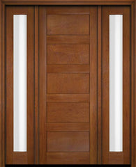 WDMA 52x96 Door (4ft4in by 8ft) Exterior Swing Mahogany Modern 5 Flat Panel Shaker Single Entry Door Sidelights 4