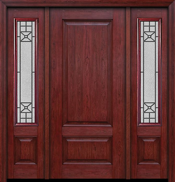 WDMA 54x80 Door (4ft6in by 6ft8in) Exterior Cherry Two Panel Single Entry Door Sidelights Courtyard Glass 1
