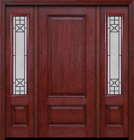WDMA 54x80 Door (4ft6in by 6ft8in) Exterior Cherry Two Panel Single Entry Door Sidelights Courtyard Glass 1