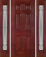 WDMA 54x80 Door (4ft6in by 6ft8in) Exterior Cherry Six Panel Single Entry Door Sidelights Full Lite TP Glass 1
