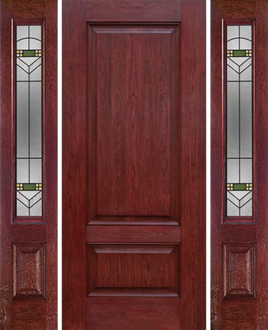 WDMA 54x80 Door (4ft6in by 6ft8in) Exterior Cherry Two Panel Single Entry Door Sidelights GR Glass 1
