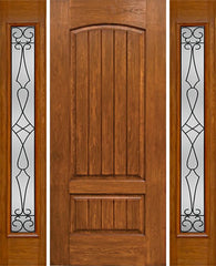WDMA 54x80 Door (4ft6in by 6ft8in) Exterior Cherry Plank Two Panel Single Entry Door Sidelights Full Lite WY Glass 1