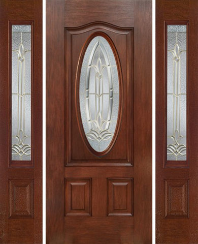 WDMA 54x80 Door (4ft6in by 6ft8in) Exterior Mahogany Oval Three Panel Single Entry Door Sidelights BT Glass 1