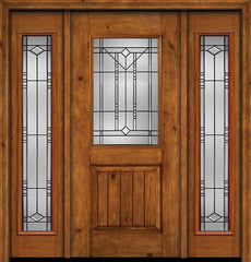 WDMA 54x80 Door (4ft6in by 6ft8in) Exterior Cherry Alder Rustic V-Grooved Panel 1/2 Lite Single Entry Door Sidelights Full Lite Riverwood Glass 1