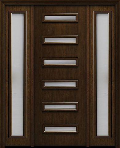 WDMA 54x96 Door (4ft6in by 8ft) Exterior Cherry 96in Contemporary Slim Horizontal 6 Lite Single Fiberglass Entry Door Sidelights 1