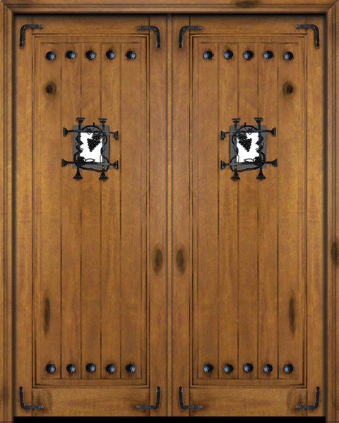 WDMA 56x80 Door (4ft8in by 6ft8in) Interior Swing Mahogany 1 Panel V-Grooved Plank Rustic-Old World Exterior or Double Door with Speakeasy Corner Straps and Clavos 1