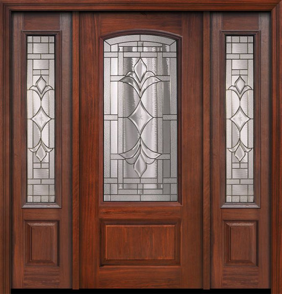 WDMA 56x80 Door (4ft8in by 6ft8in) Exterior Cherry 80in 1 Panel 3/4 Arch Lite Marsala / Walnut Door /2side 1