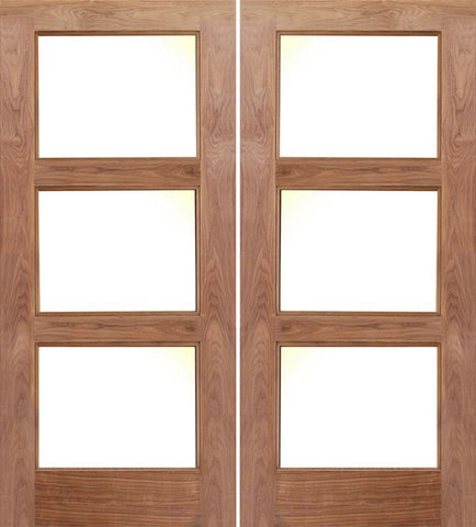 WDMA 60x80 Door (5ft by 6ft8in) Exterior Walnut 3 Lite Contemporary Double Entry Door 1