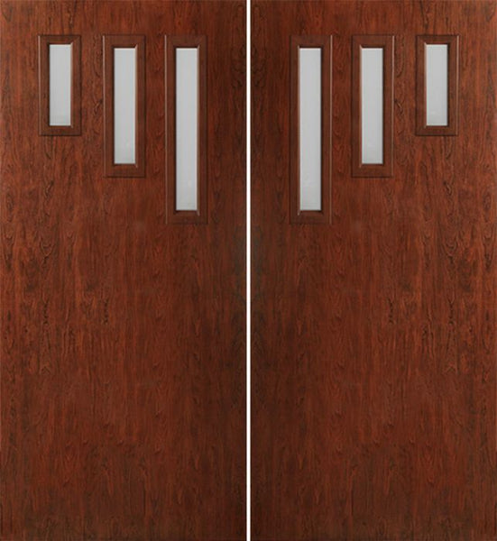 WDMA 60x80 Door (5ft by 6ft8in) Exterior Cherry Contemporary Modern 3 Lite Double Entry Door FC532 1
