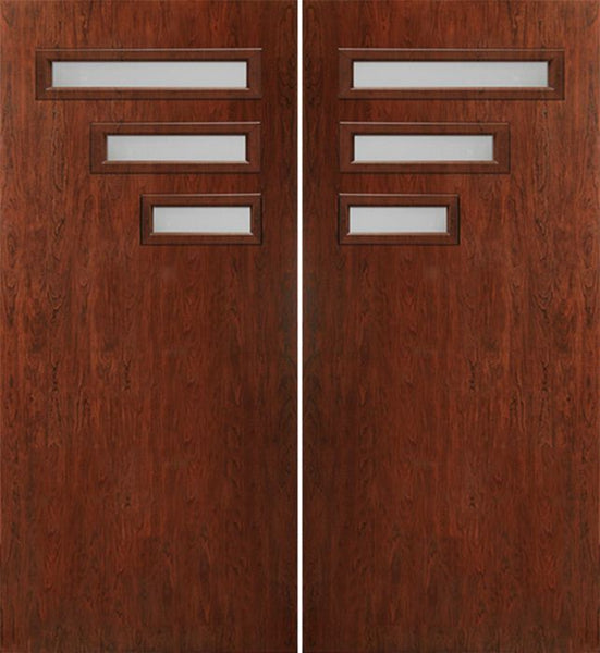 WDMA 60x80 Door (5ft by 6ft8in) Exterior Cherry Contemporary Modern 3 Lite Double Entry Door FC522 1