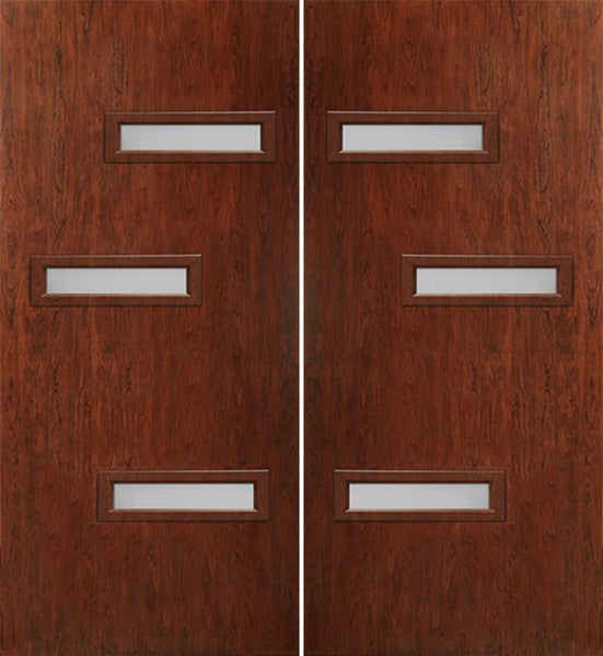 WDMA 60x80 Door (5ft by 6ft8in) Exterior Cherry Contemporary Modern 3 Lite Double Entry Door FC552 1