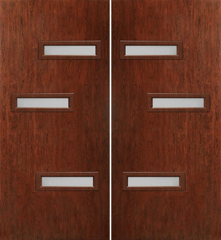 WDMA 60x80 Door (5ft by 6ft8in) Exterior Cherry Contemporary Modern 3 Lite Double Entry Door FC552 1