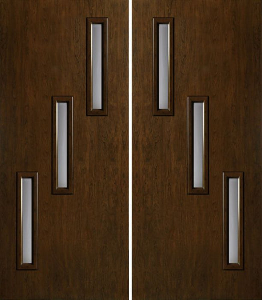 WDMA 60x80 Door (5ft by 6ft8in) Exterior Cherry Contemporary Three Slim Vertical Lite Double Entry Door 1