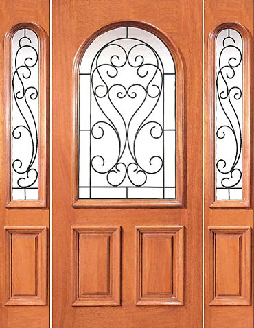 WDMA 60x96 Door (5ft by 8ft) Exterior Mahogany Insulated Radius Lite Front Door Two Sidelights 1