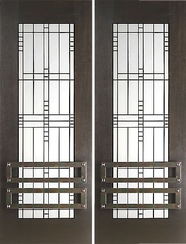 WDMA 60x96 Door (5ft by 8ft) Exterior Mahogany 2-1/4in Thick Double Doors Matte Glass Iron Work 1
