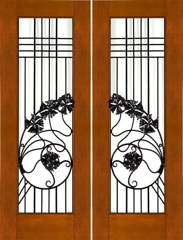 WDMA 60x96 Door (5ft by 8ft) Exterior Mahogany Pair of 2-1/4 Art Nouveau Doors Wrought Iron Low-E Glass 1