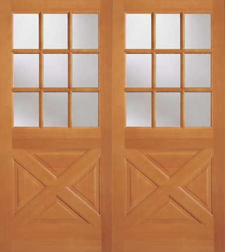 WDMA 64x80 Door (5ft4in by 6ft8in) Exterior Fir 2035 9 Lite Crossbuck Panel Double Door 1