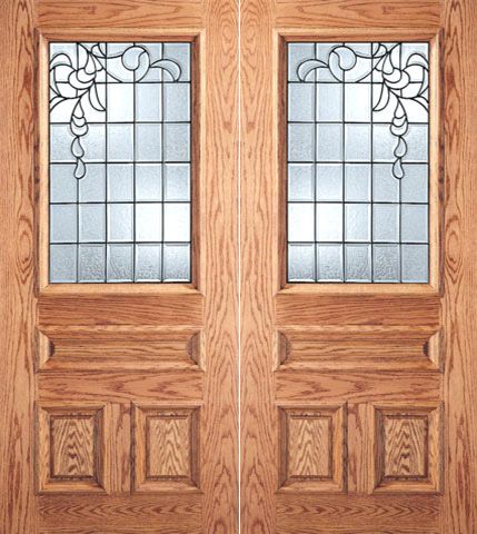 WDMA 64x80 Door (5ft4in by 6ft8in) Exterior Mahogany Grid Design Decorative Glass 3-Panel 1/2 Lite Front Double Door 1
