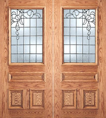 WDMA 64x80 Door (5ft4in by 6ft8in) Exterior Mahogany Grid Design Decorative Glass 3-Panel 1/2 Lite Front Double Door 1