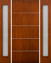 WDMA 64x80 Door (5ft4in by 6ft8in) Exterior Cherry Contemporary Lines Horizontal Aluminum Bar Single Entry Door Sidelights 1