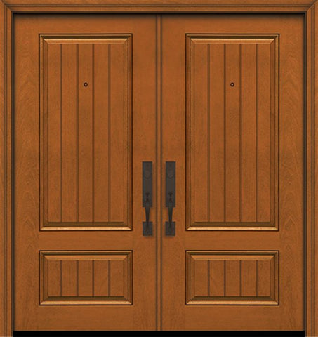 WDMA 64x80 Door (5ft4in by 6ft8in) Exterior Mahogany 80in Double 2 Panel Square V-Grooved Door 1
