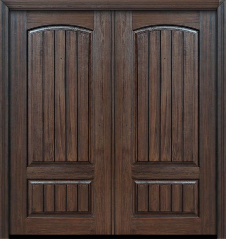WDMA 64x80 Door (5ft4in by 6ft8in) Exterior Cherry IMPACT | 80in Double 2 Panel Arch V-Grooved or Knotty Alder Door 1