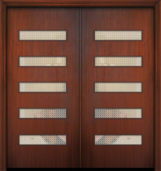WDMA 64x80 Door (5ft4in by 6ft8in) Exterior Mahogany 80in Double Beverly Solid Contemporary Door w/Metal Grid 1
