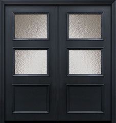 WDMA 64x80 Door (5ft4in by 6ft8in) Exterior 80in ThermaPlus Steel 2 Lite 1 Panel Continental Double Door w/ Textured Glass 1