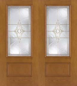 WDMA 64x80 Door (5ft4in by 6ft8in) Exterior Oak Fiberglass Impact Door 3/4 Lite Wellesley 6ft8in Double 1