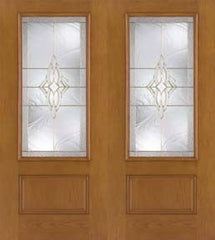 WDMA 64x80 Door (5ft4in by 6ft8in) Exterior Oak Fiberglass Impact Door 3/4 Lite Wellesley 6ft8in Double 1