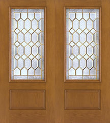 WDMA 64x80 Door (5ft4in by 6ft8in) Exterior Oak Fiberglass Impact Door 3/4 Lite Crystalline 6ft8in Double 1
