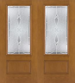 WDMA 64x80 Door (5ft4in by 6ft8in) Exterior Oak Fiberglass Impact Door 3/4 Lite Blackstone 6ft8in Double 1