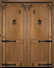 WDMA 64x84 Door (5ft4in by 7ft) Exterior Barn Mahogany Arch Top 2 Panel Rustic-Old World or Interior Double Door with Corner Straps / Straps 1