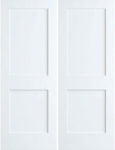 WDMA 64x96 Door (5ft4in by 8ft) Interior Swing Smooth 96in 2 Panel Primed Shaker 1-3/4in Double Door 1