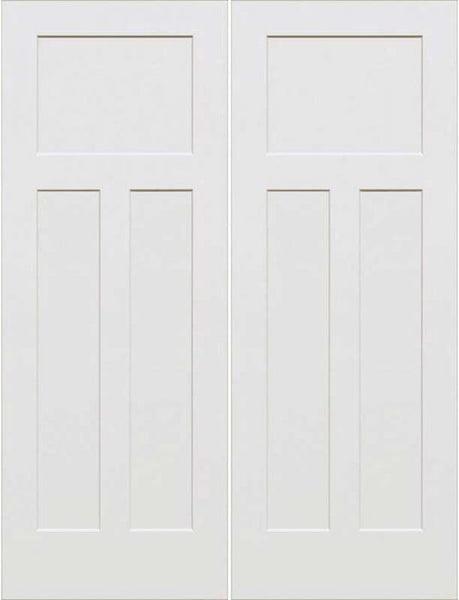 WDMA 64x96 Door (5ft4in by 8ft) Interior Swing Smooth 96in 3-Panel Craftsman Primed Double Door 1