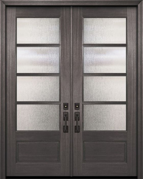 WDMA 64x96 Door (5ft4in by 8ft) Exterior Mahogany 96in Double 3/4 Lite 4 Lite Horizontal SDL DoorCraft Door 1