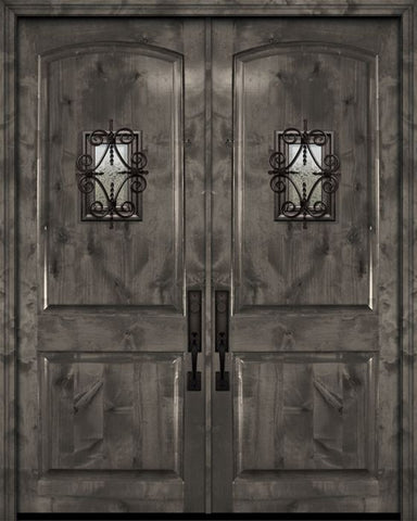 WDMA 64x96 Door (5ft4in by 8ft) Exterior Knotty Alder 96in Double Arch 2 Panel Estancia Alder Door with Speakeasy 1